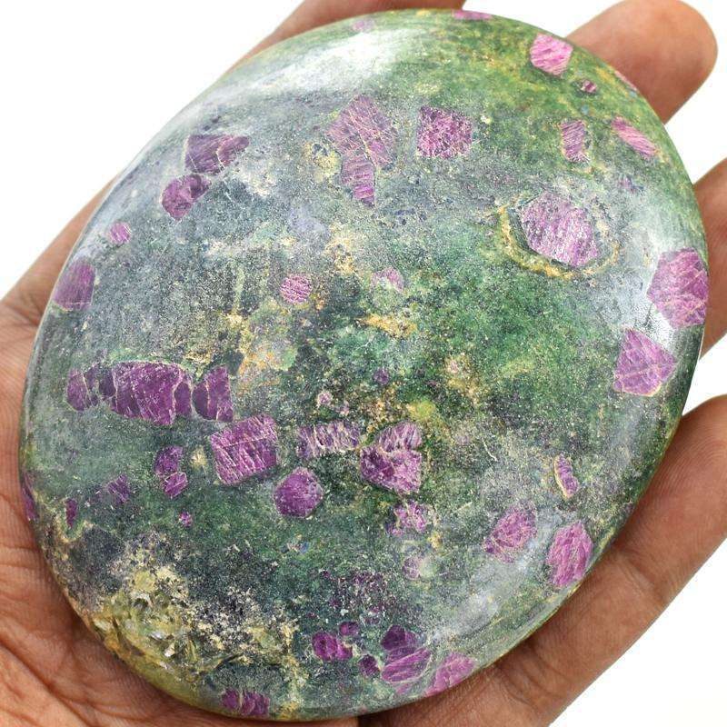 gemsmore:Oval Shape Ruby Zoisite Carved Cabochon