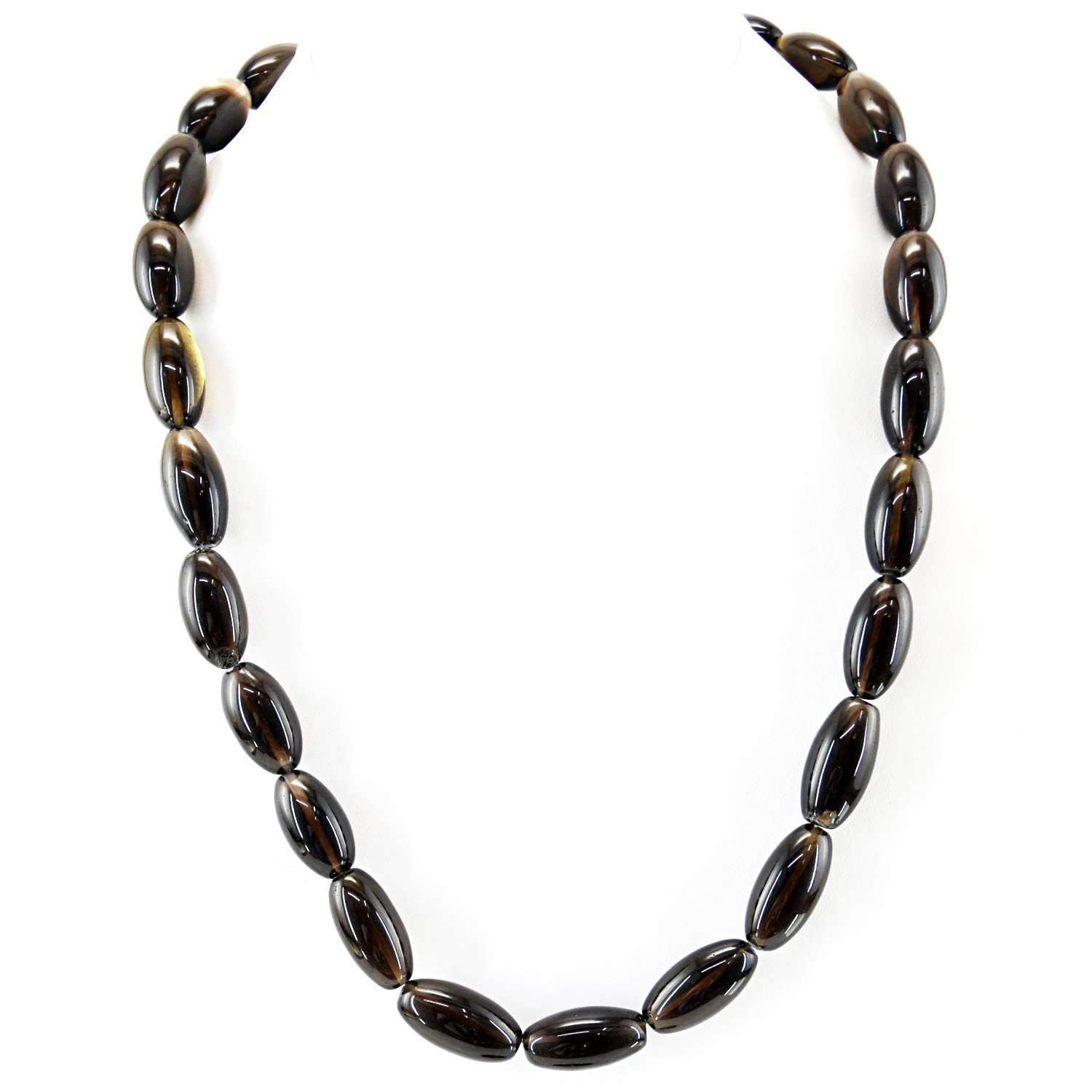 gemsmore:Oval Shape Smoky Quartz Necklace Natural Untreated Beads