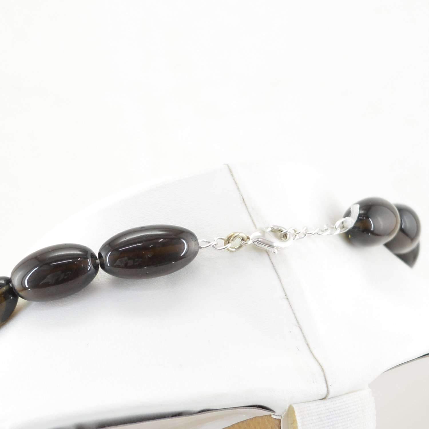 gemsmore:Oval Shape Smoky Quartz Necklace Natural Untreated Beads
