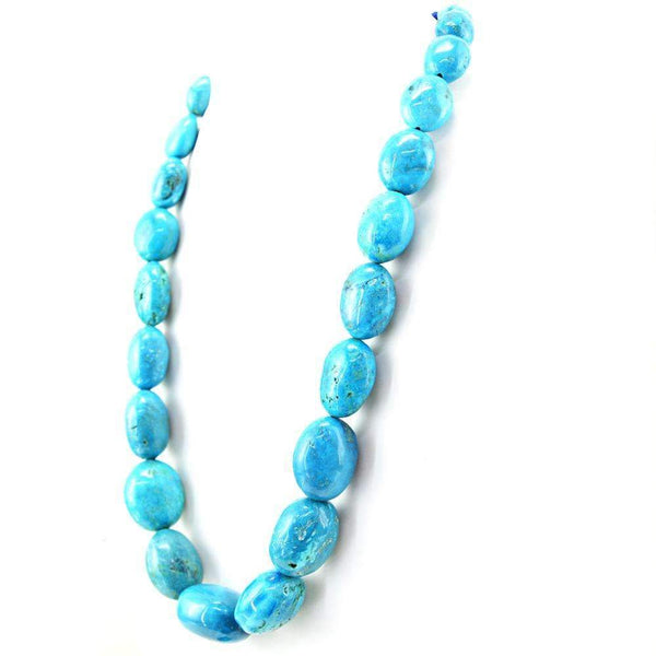 gemsmore:Oval Shape Turquoise Necklace Natural Single Strand Untreated Beads