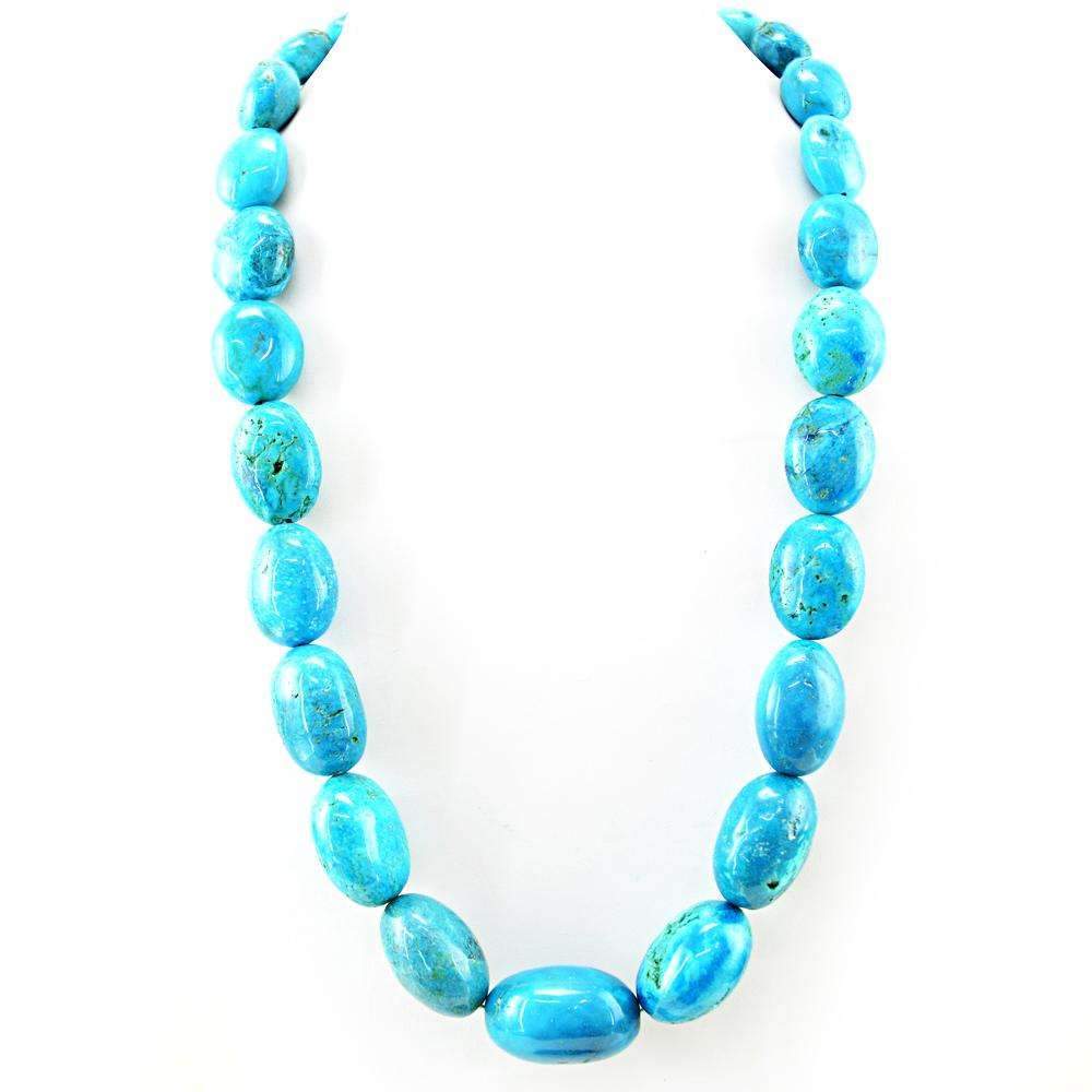 gemsmore:Oval Shape Turquoise Necklace Natural Single Strand Untreated Beads