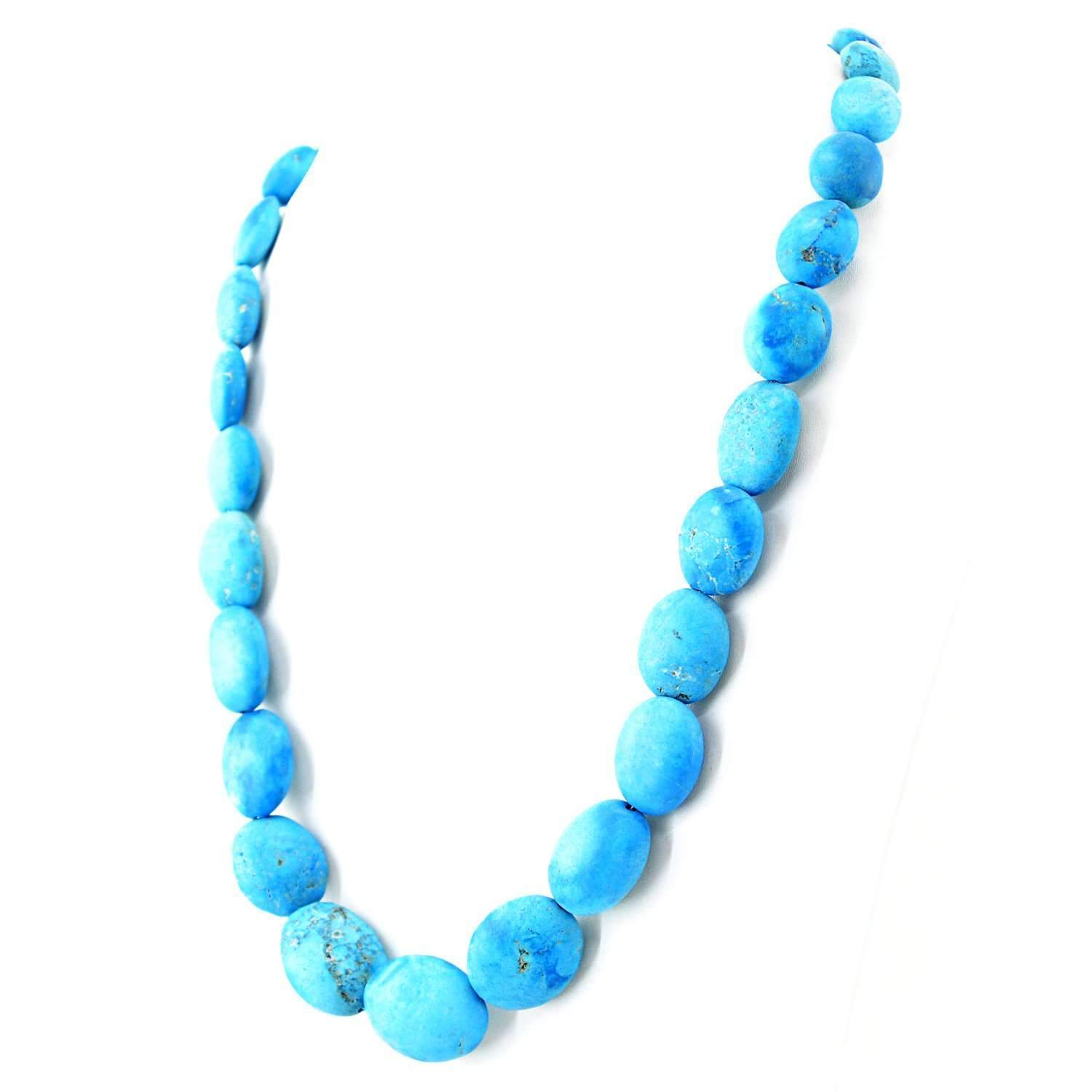 gemsmore:Oval Shape Turquoise Necklace Natural Untreated Beads