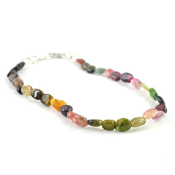gemsmore:Oval Shape Watermelon Tourmaline Bracelet Natural Unheated Beads Bracelet
