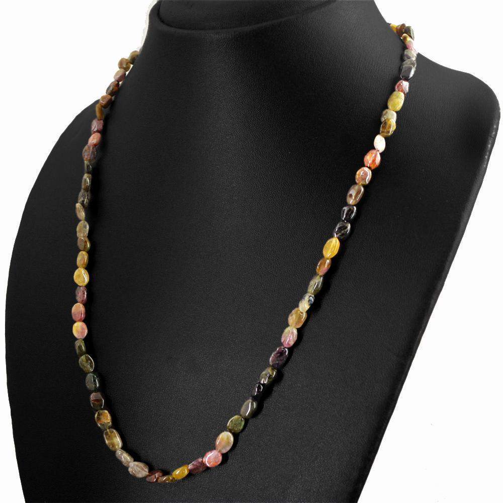 gemsmore:Oval Shape Watermelon Tourmaline Necklace Natural Unheated Beads