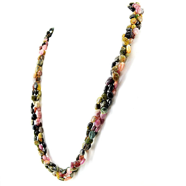 gemsmore:Oval Shape Watermelon Tourmaline Necklace Natural Untreated Beads