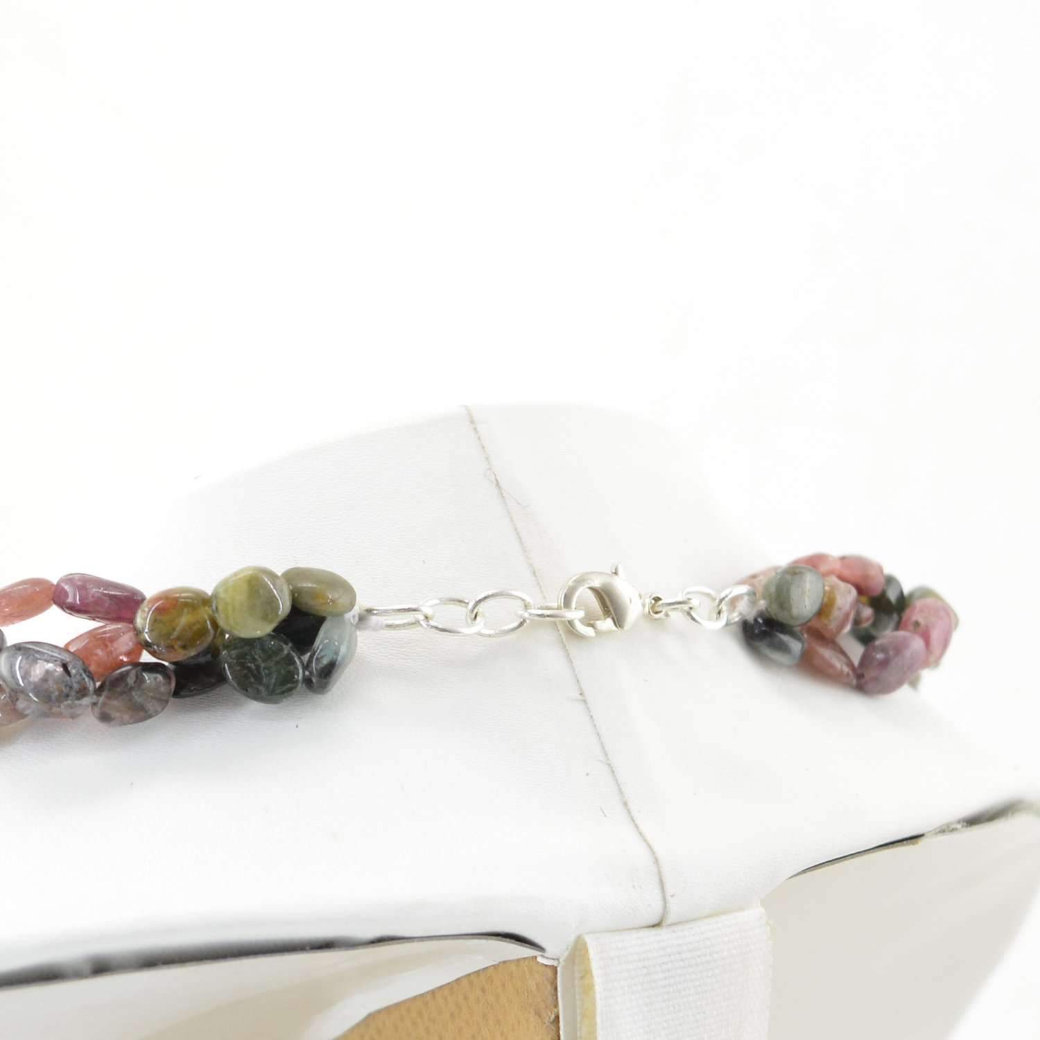 gemsmore:Oval Shape Watermelon Tourmaline Necklace Natural Untreated Beads
