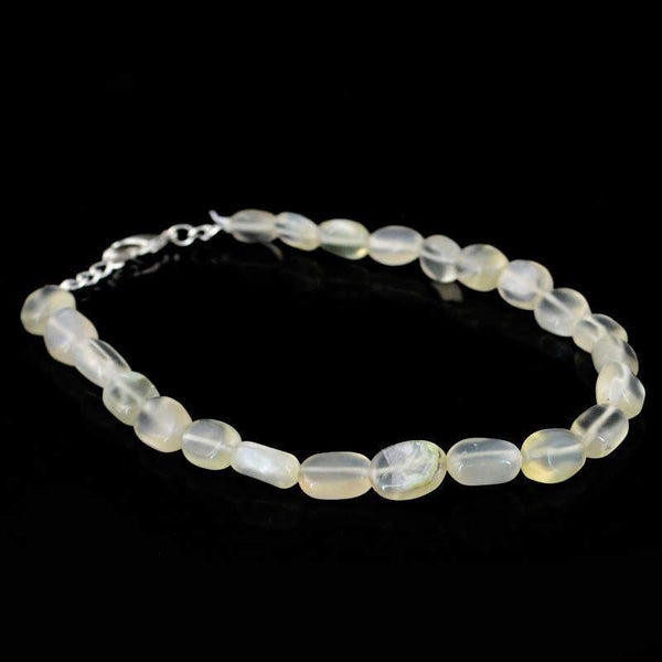 gemsmore:Oval Shape White Moonstone Bracelet Untreated Beads