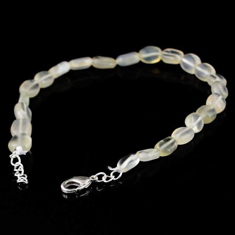 gemsmore:Oval Shape White Moonstone Bracelet Untreated Beads