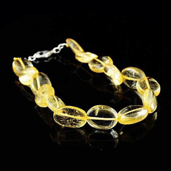 gemsmore:Oval Shape Yellow Citrine Bracelet Untreated Beads