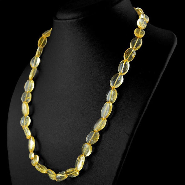 gemsmore:Oval Shape Yellow Citrine Necklace Natural Untreated Beads