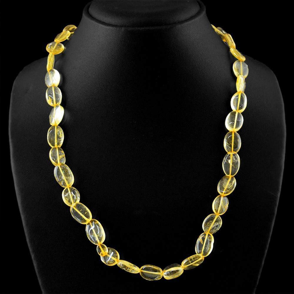 gemsmore:Oval Shape Yellow Citrine Necklace Natural Untreated Beads