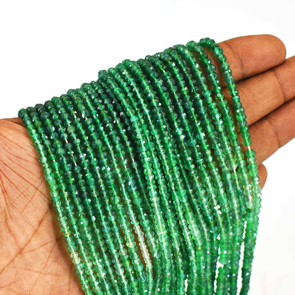 gemsmore:pc 3-4mm Faceted Green Fluorite Drilled Beads Strand 13 inches