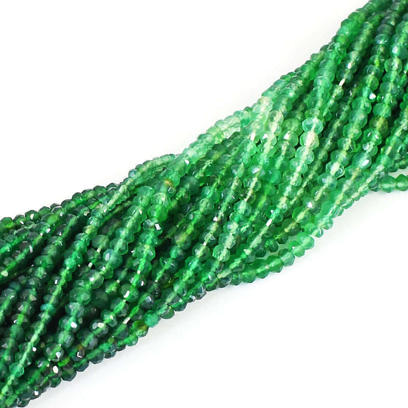 gemsmore:pc 3-4mm Faceted Green Fluorite Drilled Beads Strand 13 inches