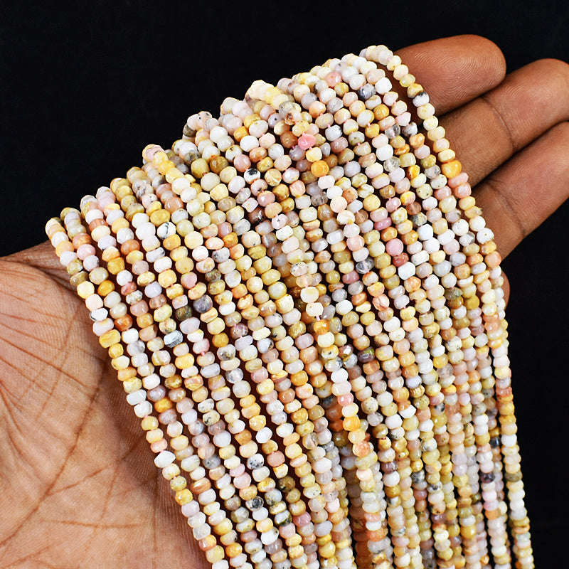 gemsmore:pc 3-4mm Faceted Pink Australian Opal Drilled Beads Strand 13 inches