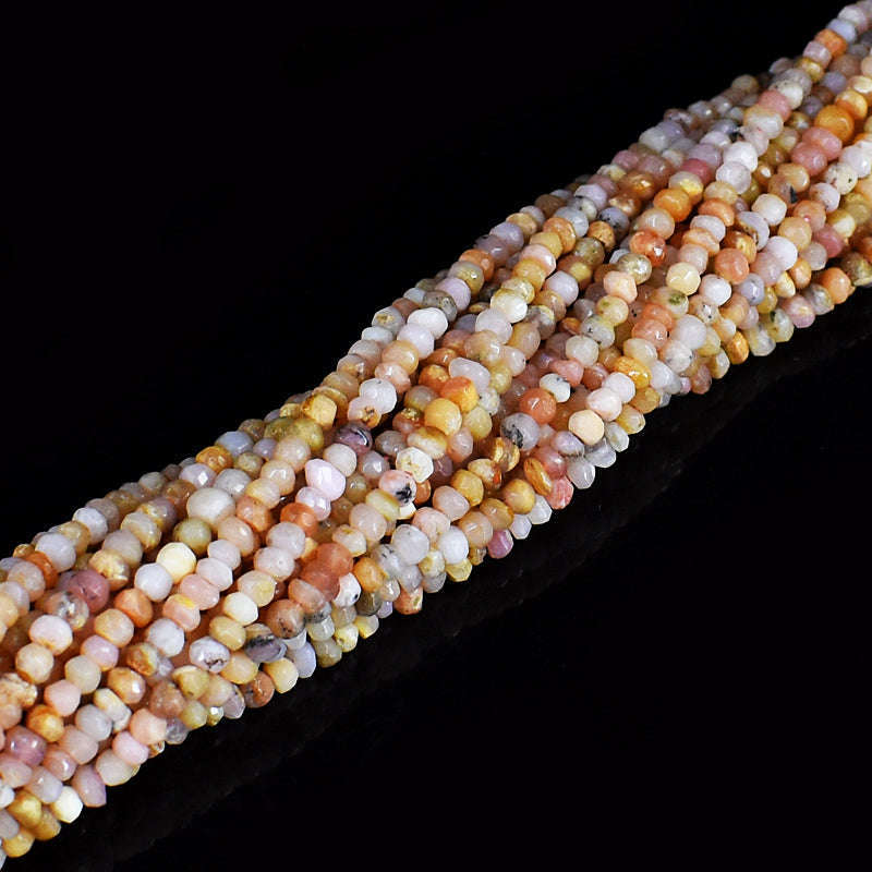 gemsmore:pc 3-4mm Faceted Pink Australian Opal Drilled Beads Strand 13 inches