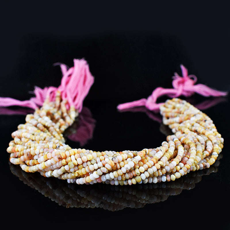 gemsmore:pc 3-4mm Faceted Pink Australian Opal Drilled Beads Strand 13 inches