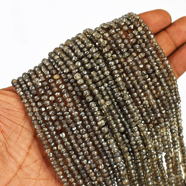 gemsmore:pc 3-4mm Faceted Smoky Quartz Drilled Beads Strand 13 inches
