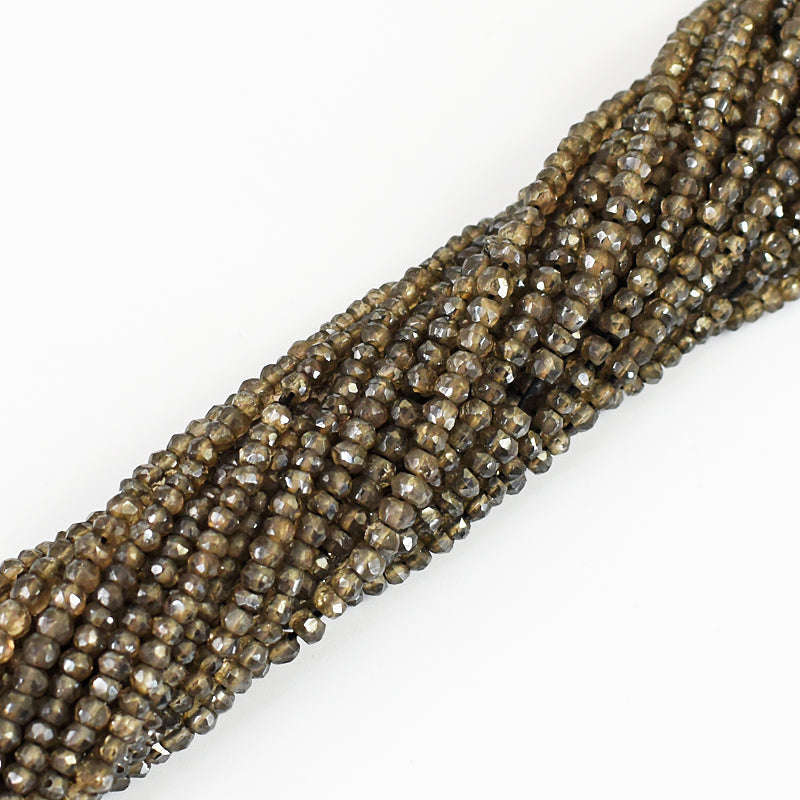 gemsmore:pc 3-4mm Faceted Smoky Quartz Drilled Beads Strand 13 inches