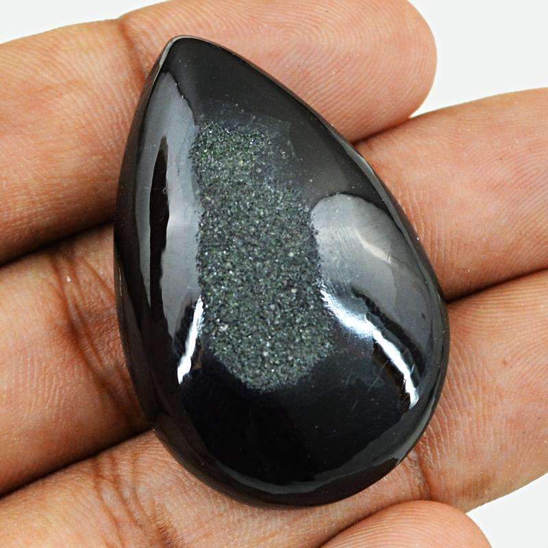 gemsmore:Pear Shape Black Druzy Onyx Gemstone - Natural Untreated