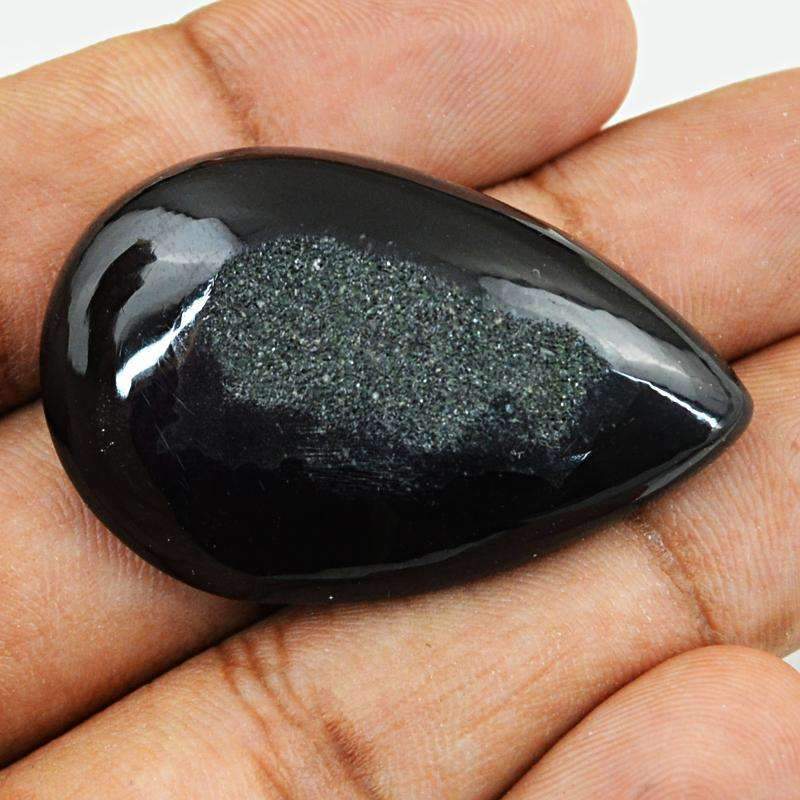 gemsmore:Pear Shape Black Druzy Onyx Gemstone - Natural Untreated