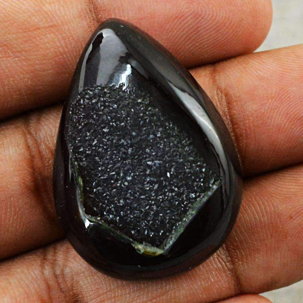gemsmore:Pear Shape Black Druzy Onyx Gemstone - Untreated Loose
