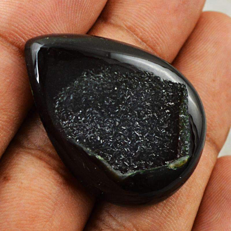 gemsmore:Pear Shape Black Druzy Onyx Gemstone - Untreated Loose