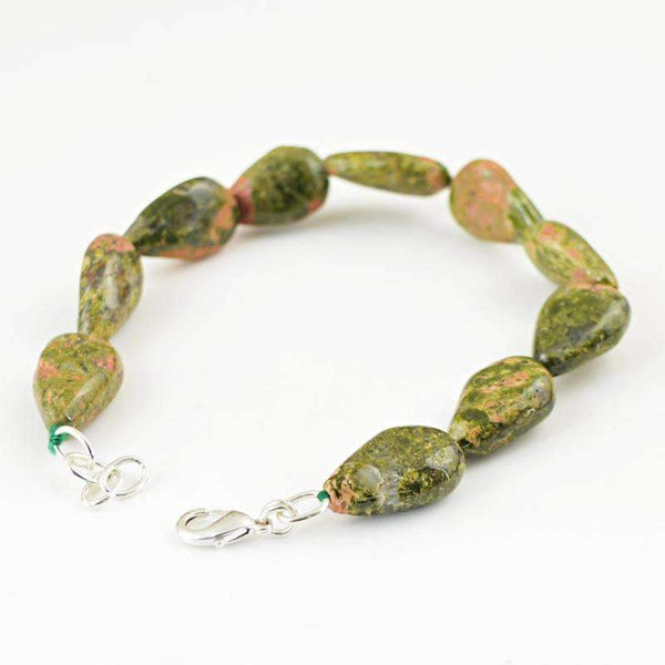 gemsmore:Pear Shape Blood Green Unakite Bracelet Natural Untreated Beads