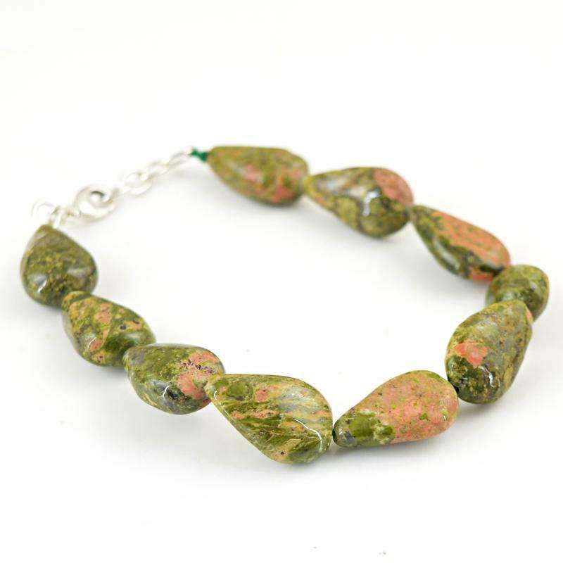 gemsmore:Pear Shape Blood Green Unakite Bracelet Natural Untreated Beads