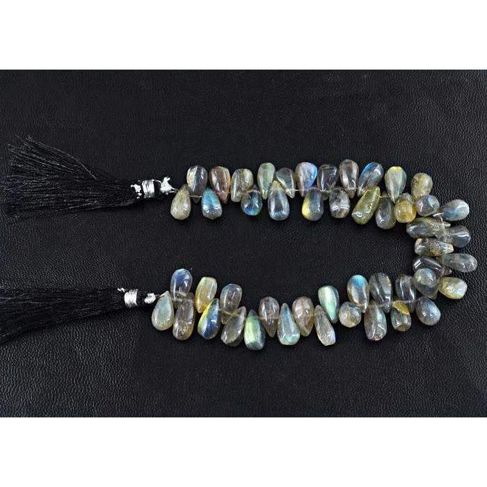 gemsmore:Pear Shape Blue Flash Labradorite Beads Strand - Natural Drilled