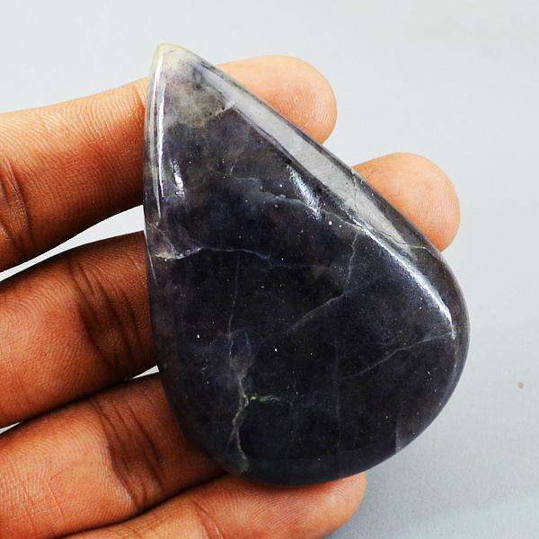gemsmore:Pear Shape Blue Iolite Carved Cabochon - Genuine