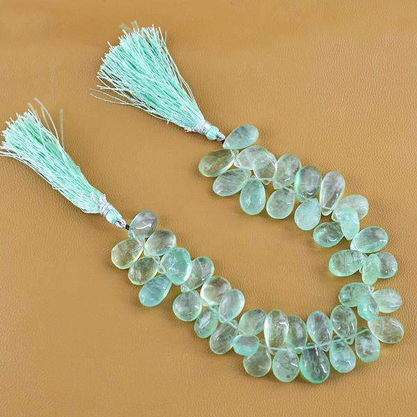 gemsmore:Pear Shape Green Fluorite Drilled Beads Strand - Natural Untreated