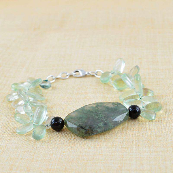 gemsmore:Pear Shape Green Fluorite & Green Moss Agate Bracelet Natural Untreated Beads