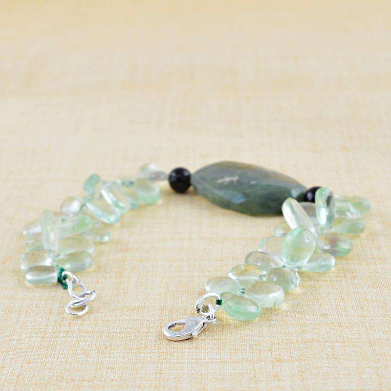 gemsmore:Pear Shape Green Fluorite & Green Moss Agate Bracelet Natural Untreated Beads