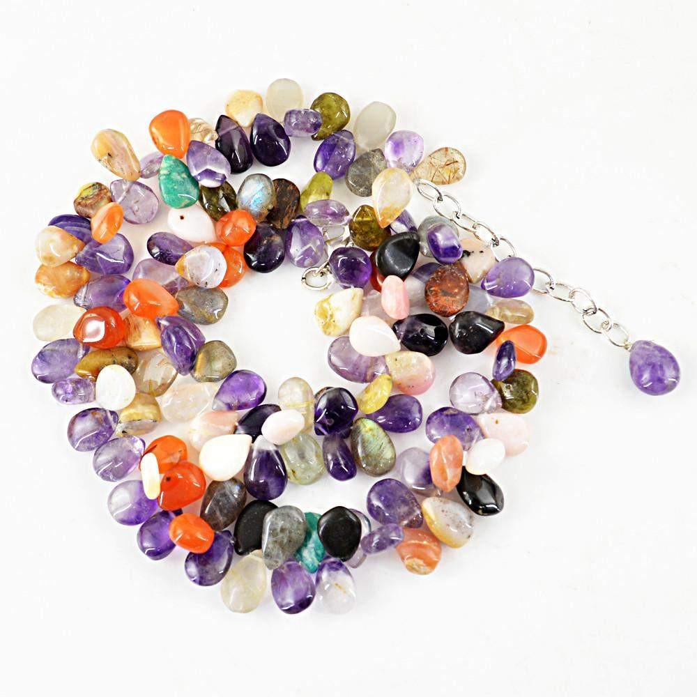 gemsmore:Pear Shape Multicolor Multi Gemstone Necklace Natural Untreated Beads