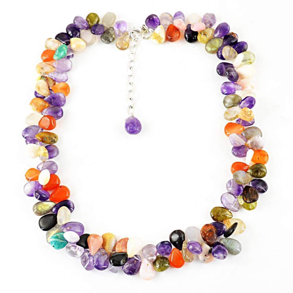 gemsmore:Pear Shape Multicolor Multi Gemstone Necklace Natural Untreated Beads