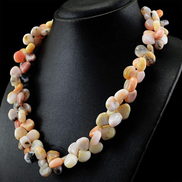 gemsmore:Pear Shape Pink Australian Opal Necklace Natural Untreated Beads