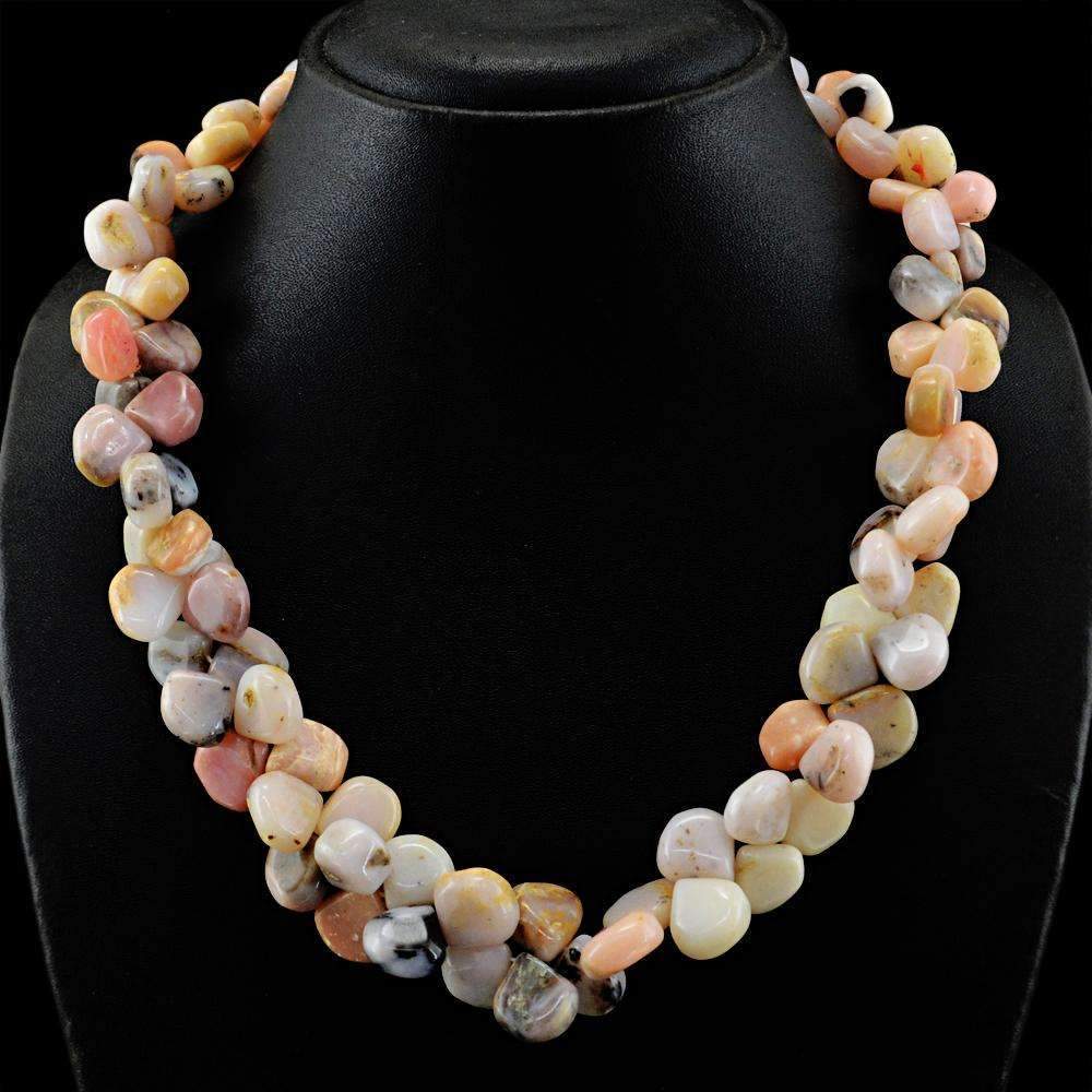 gemsmore:Pear Shape Pink Australian Opal Necklace Natural Untreated Beads