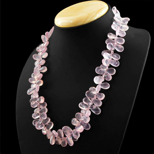 gemsmore:Pear Shape Pink Rose Quartz Necklace Natural Unheated Beads