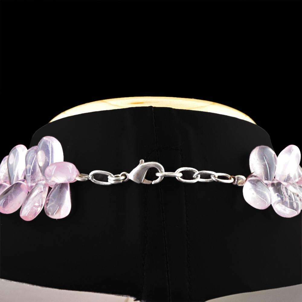 gemsmore:Pear Shape Pink Rose Quartz Necklace Natural Unheated Beads