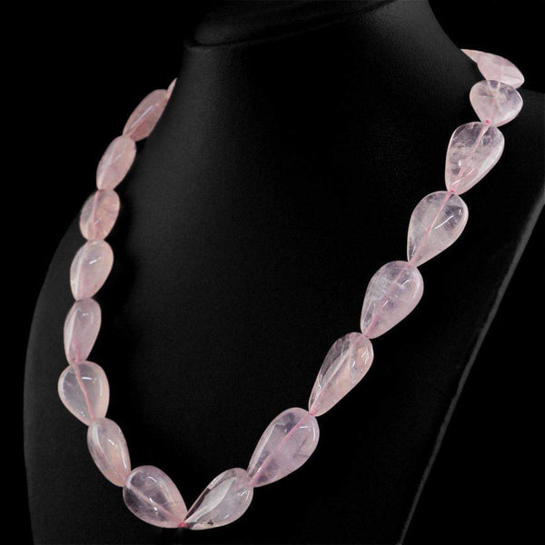 gemsmore:Pear Shape Pink Rose Quartz Necklace Natural Untreated Beads