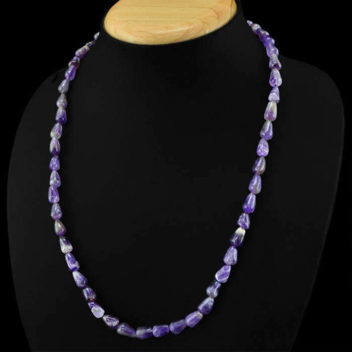 gemsmore:Pear Shape Purple Amethyst Necklace Natural Untreated Beads