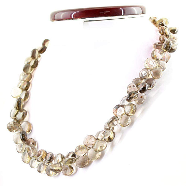 gemsmore:Pear Shape Smoky Quartz Necklace Natural Untreated Beads