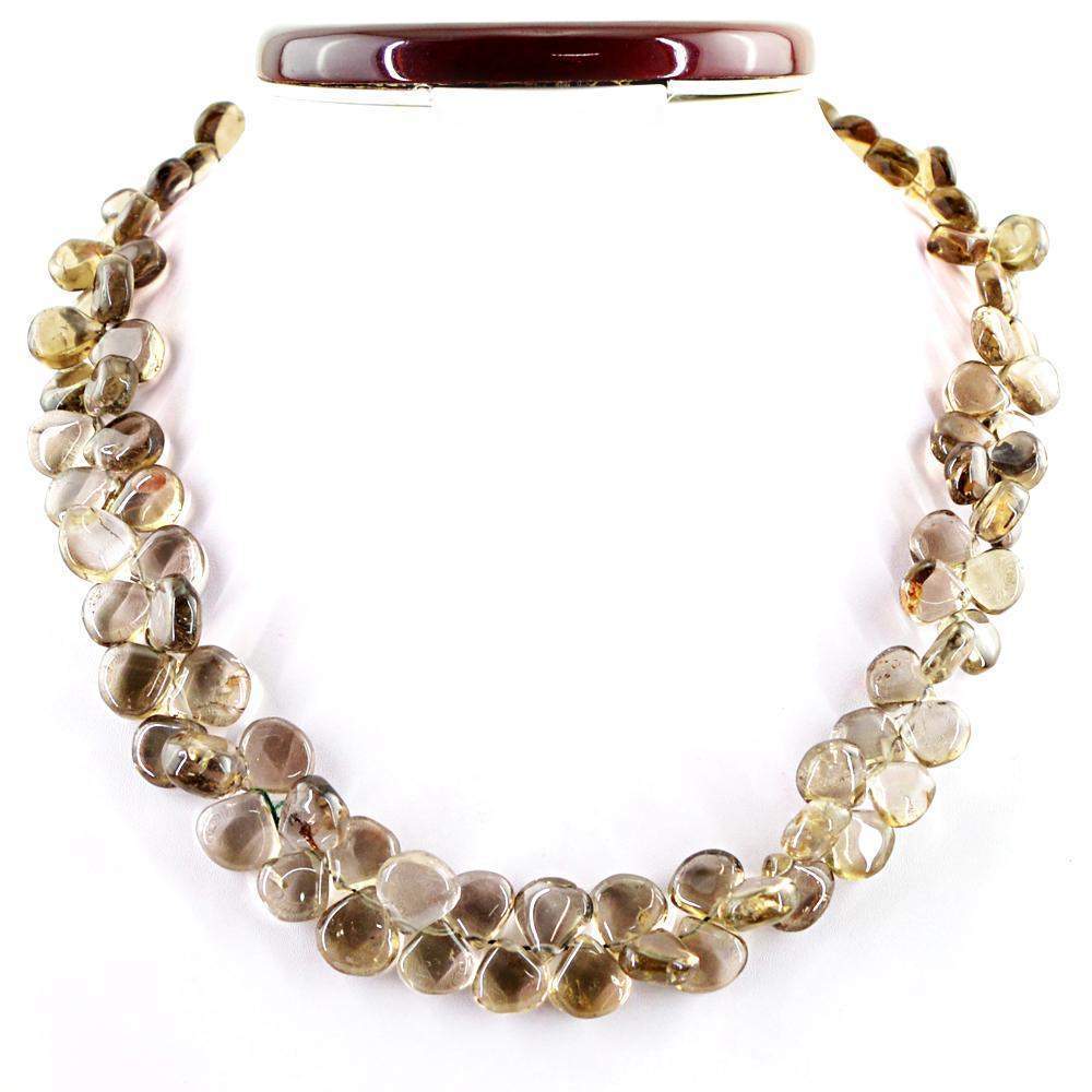 gemsmore:Pear Shape Smoky Quartz Necklace Natural Untreated Beads