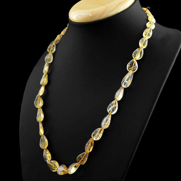 gemsmore:Pear Shape Yellow Citrine Necklace Natural Untreated Beads