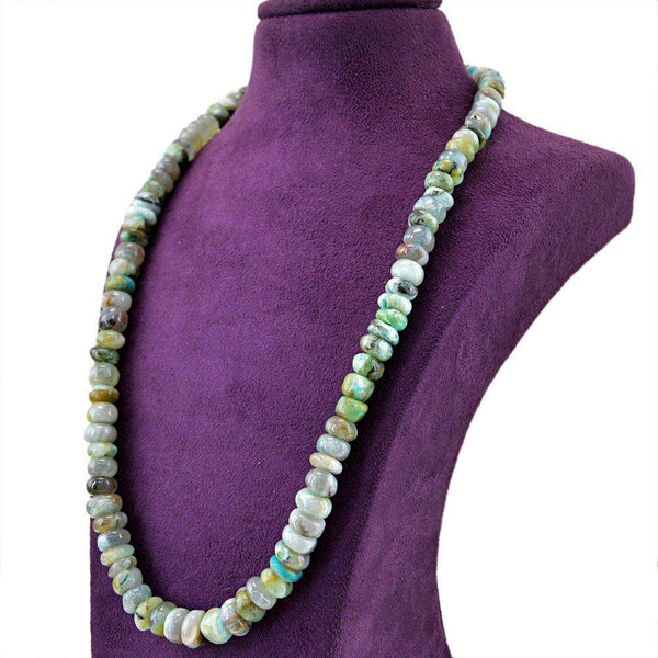 gemsmore:Peruvian Opal Necklace - Natural 20 Inches Long Round Shape Beads