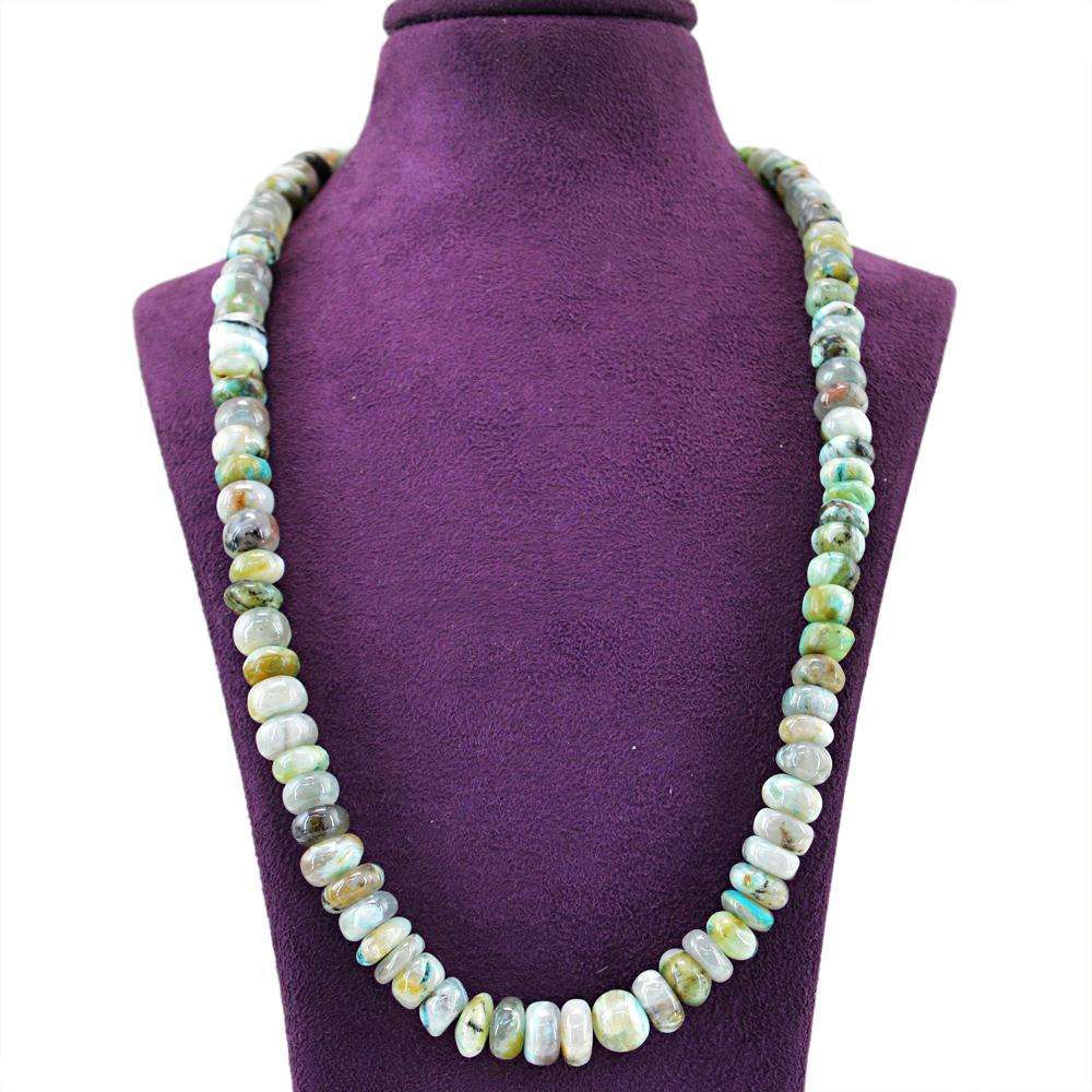 gemsmore:Peruvian Opal Necklace - Natural 20 Inches Long Round Shape Beads