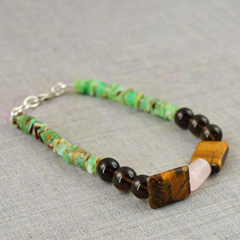 gemsmore:Peruvian Opal & Smoky Quartz Bracelet Natural Untreated Beads