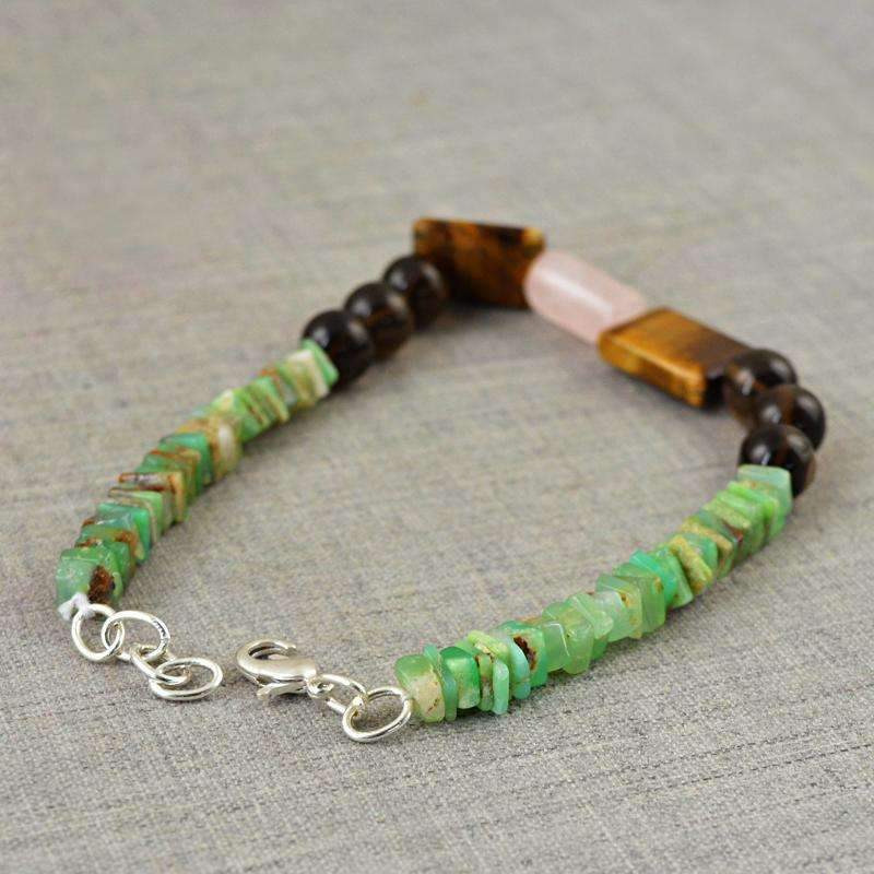 gemsmore:Peruvian Opal & Smoky Quartz Bracelet Natural Untreated Beads