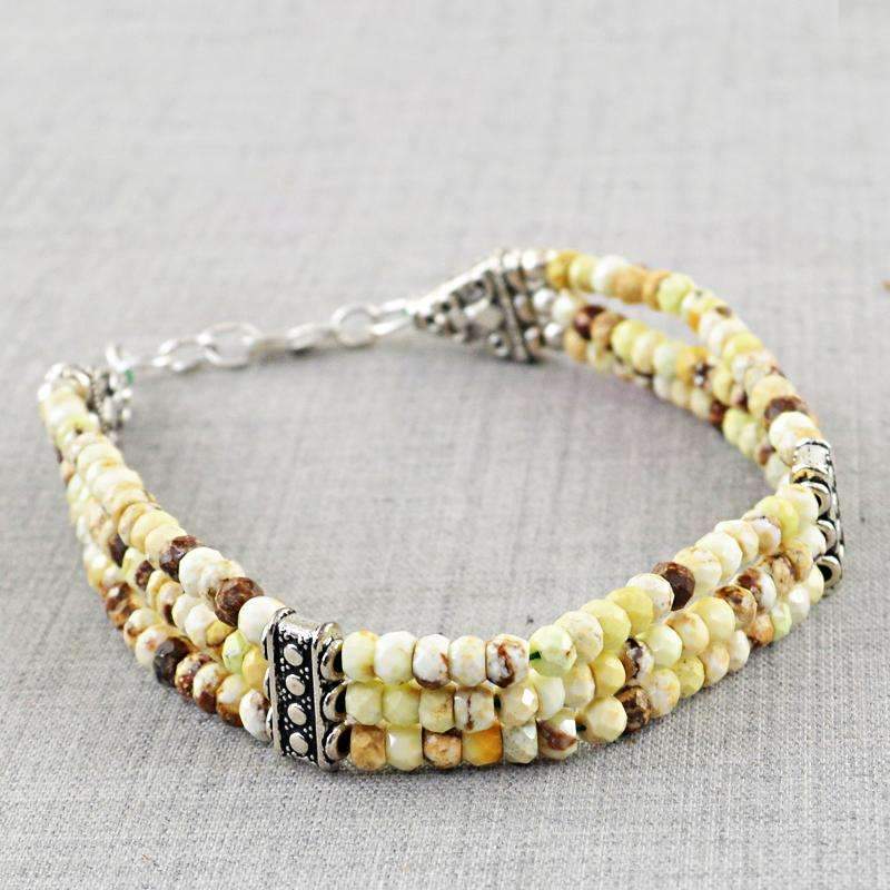 gemsmore:Picture Jasper Bracelet Natural Round Shape Faceted Beads