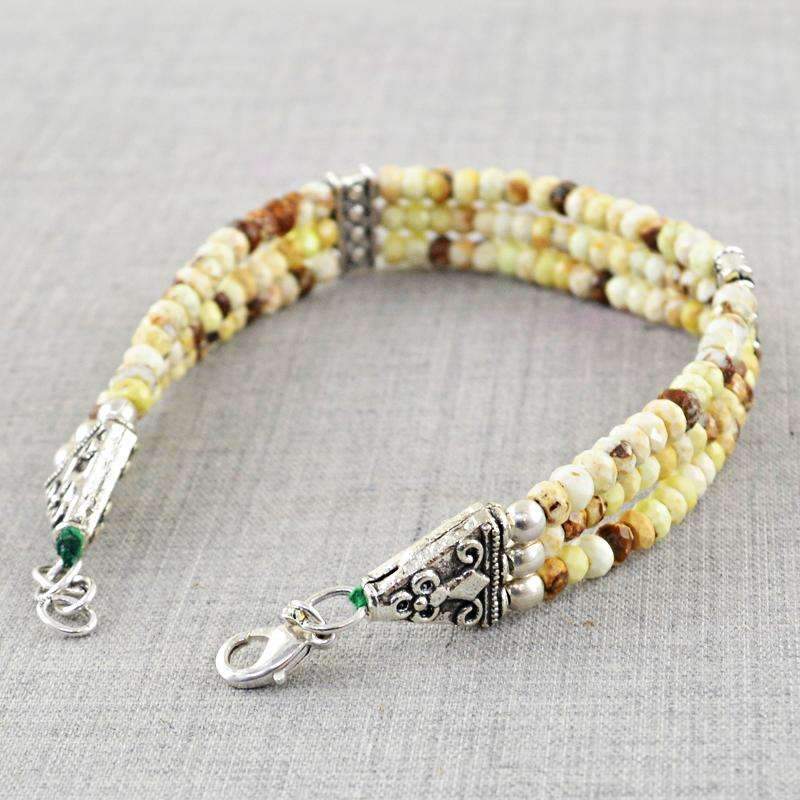 gemsmore:Picture Jasper Bracelet Natural Round Shape Faceted Beads